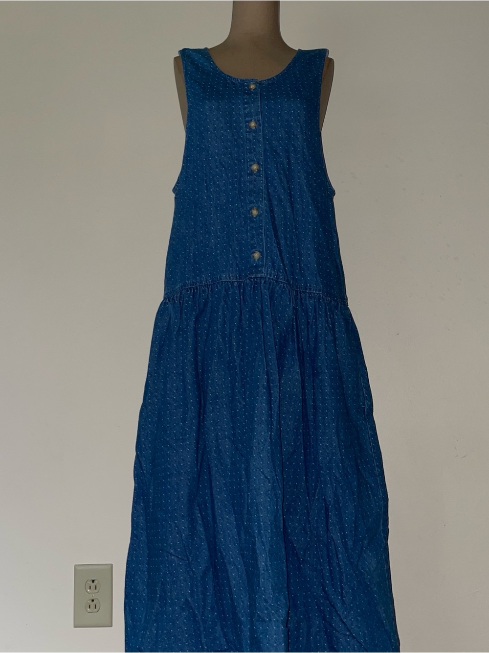Sleeveless denim-cotton-Maxi Dress‎